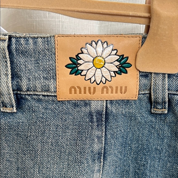 Miu Miu Blue Denim Skirt with Ruffle Hem - Picture 2 of 6